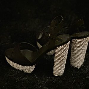 Stone studded chunky heels